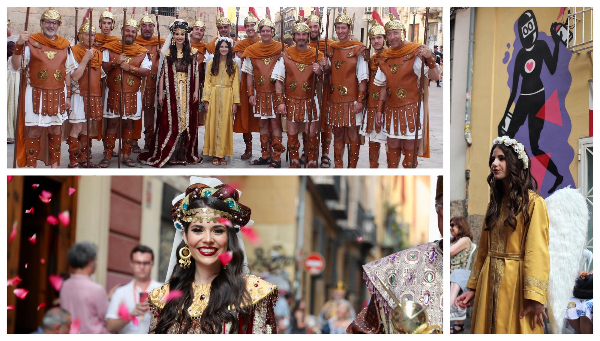 Carmen, Nerea, la reina de Saba y el Ángel del Desierto, en la procesión del Corpus