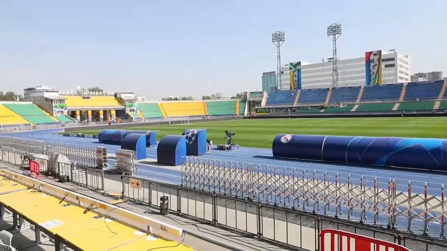 Todo listo en el Estadio Central de Almaty, donde el Kairat se enfrentará al Real Madrid