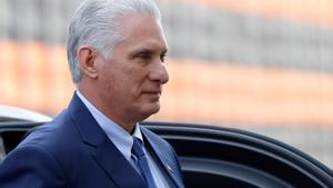 El líder cubano, Miguel Díaz-Canel, a su llegada al Kremlin, este miércoles.