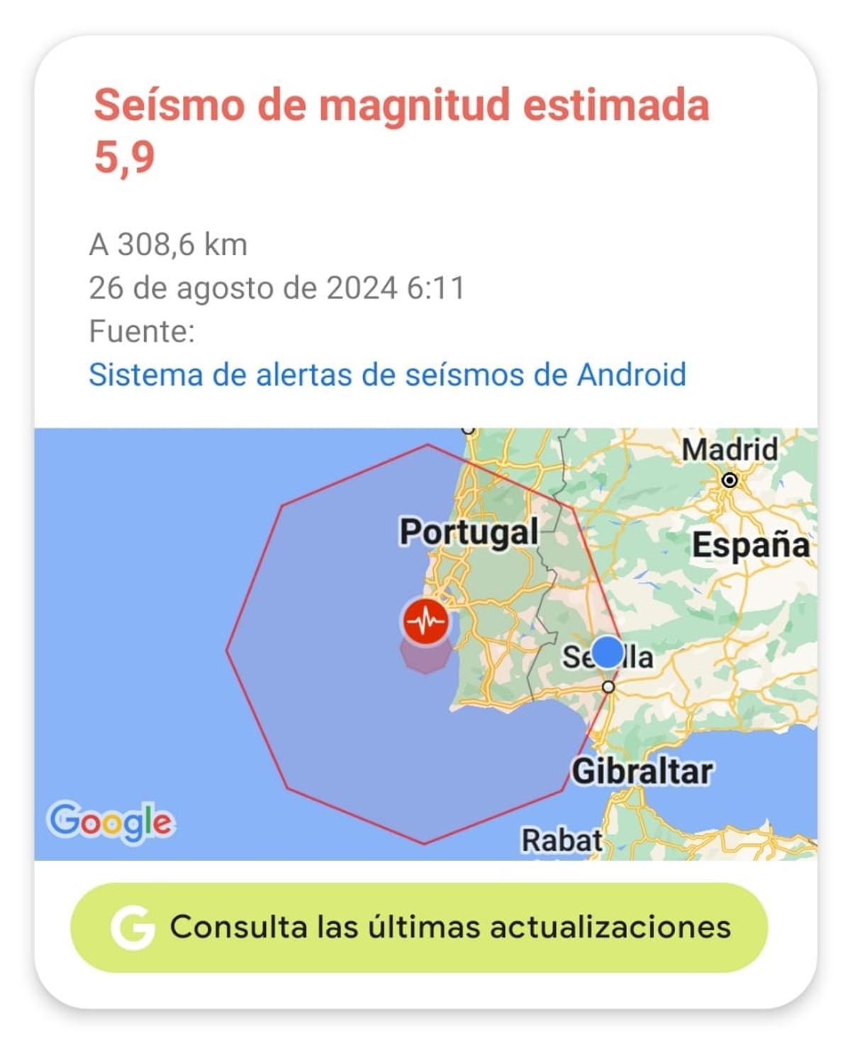 Alerta sísmica de Google