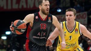 Sergio Rodríguez, con la camiseta del Armani Milán, en el encuentro del martes ante el Alba Berlín