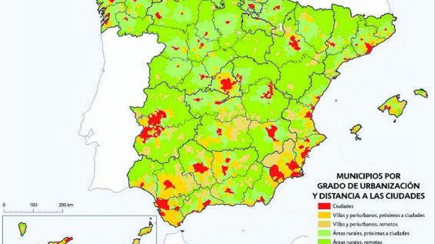 Mapa de los municipios de España en función de su urbanización.