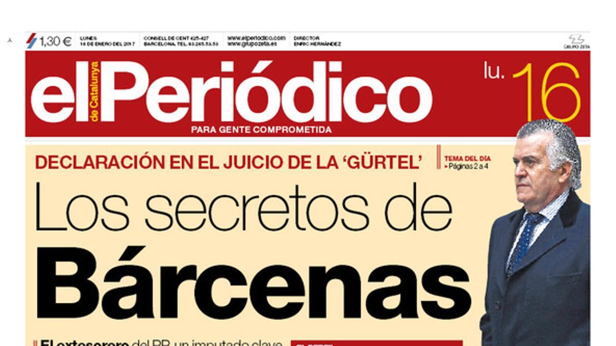 La portada de EL PERIÓDICO del 16 de enero del 2017.