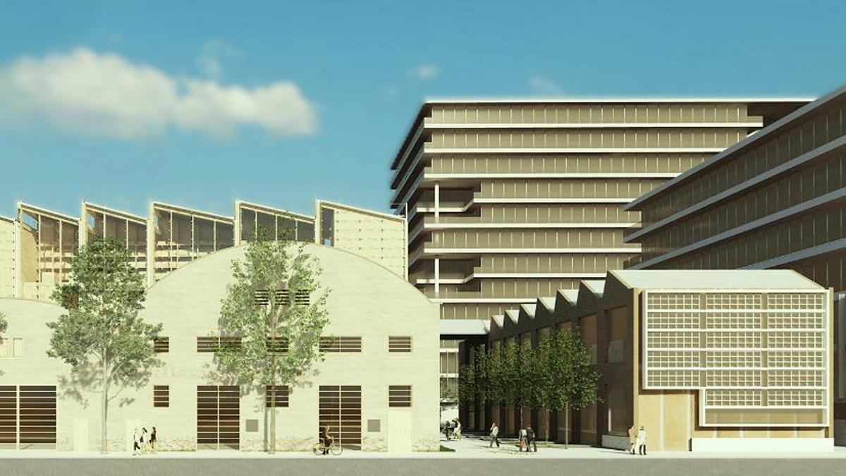 Render del futuro Barcelona Urban Tech Hub del IAAC en La Sibèria del Poblenou