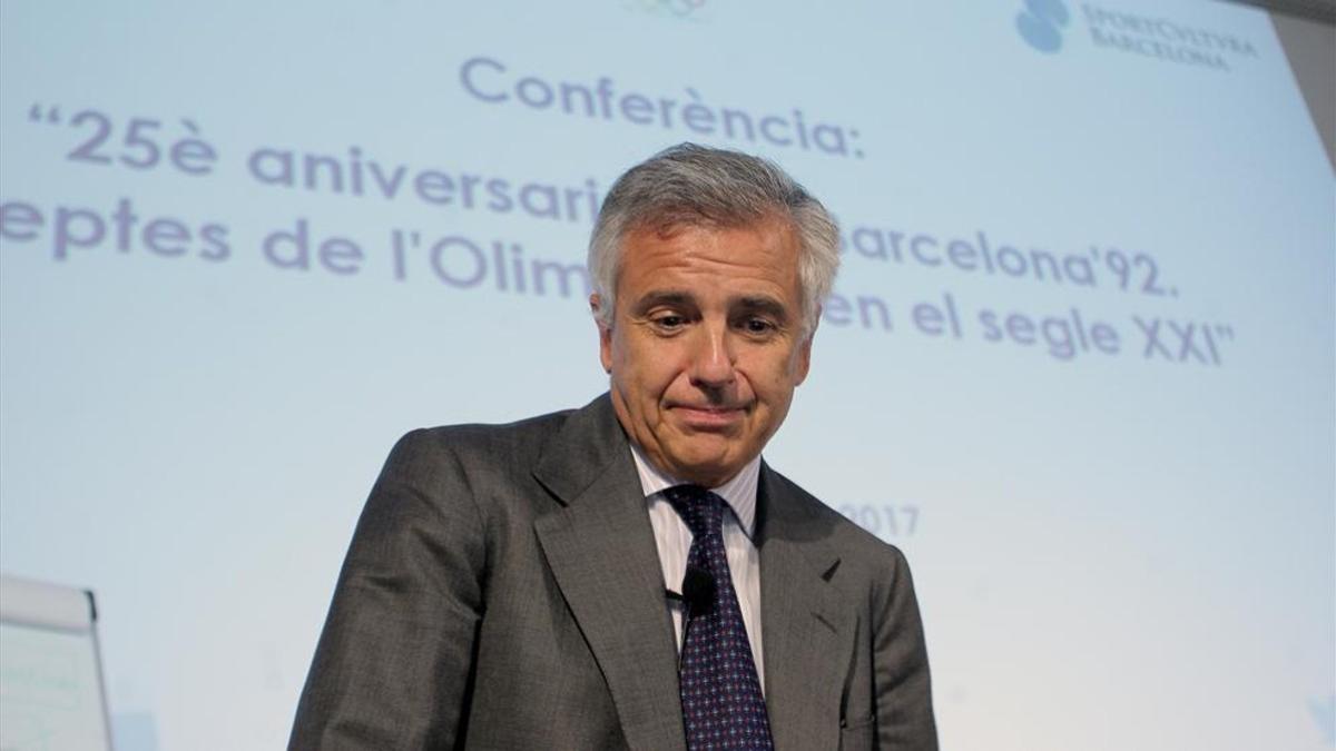 Juan Antonio Samaranch, durante la conferencia en el Colegio de Economistas de Catalunya