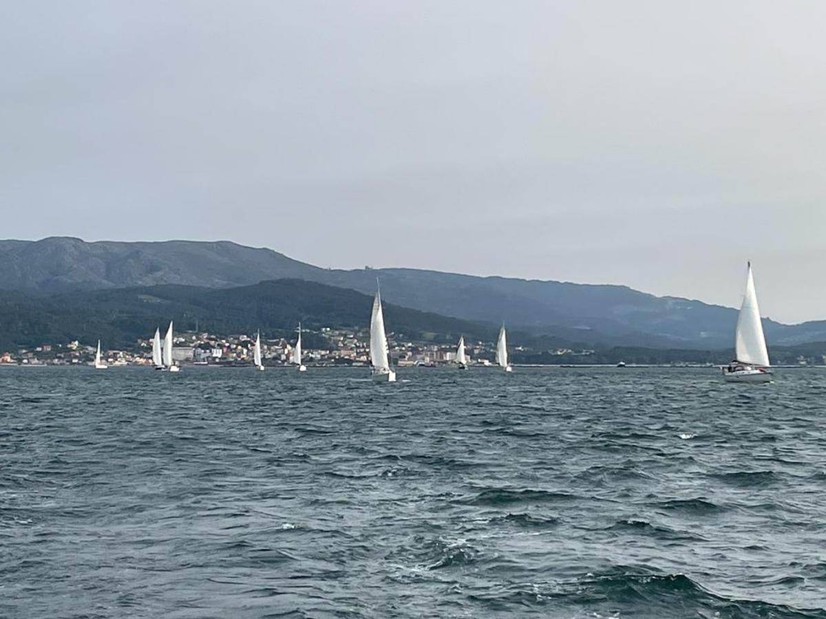 Veleros participantes en el Camino de Santiago a Vela en la costa de O Salnés (Galicia).