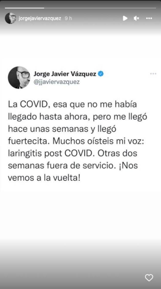 Un Instagram Stories de Jorge Javier Vázquez sobre sus secuelas del covid