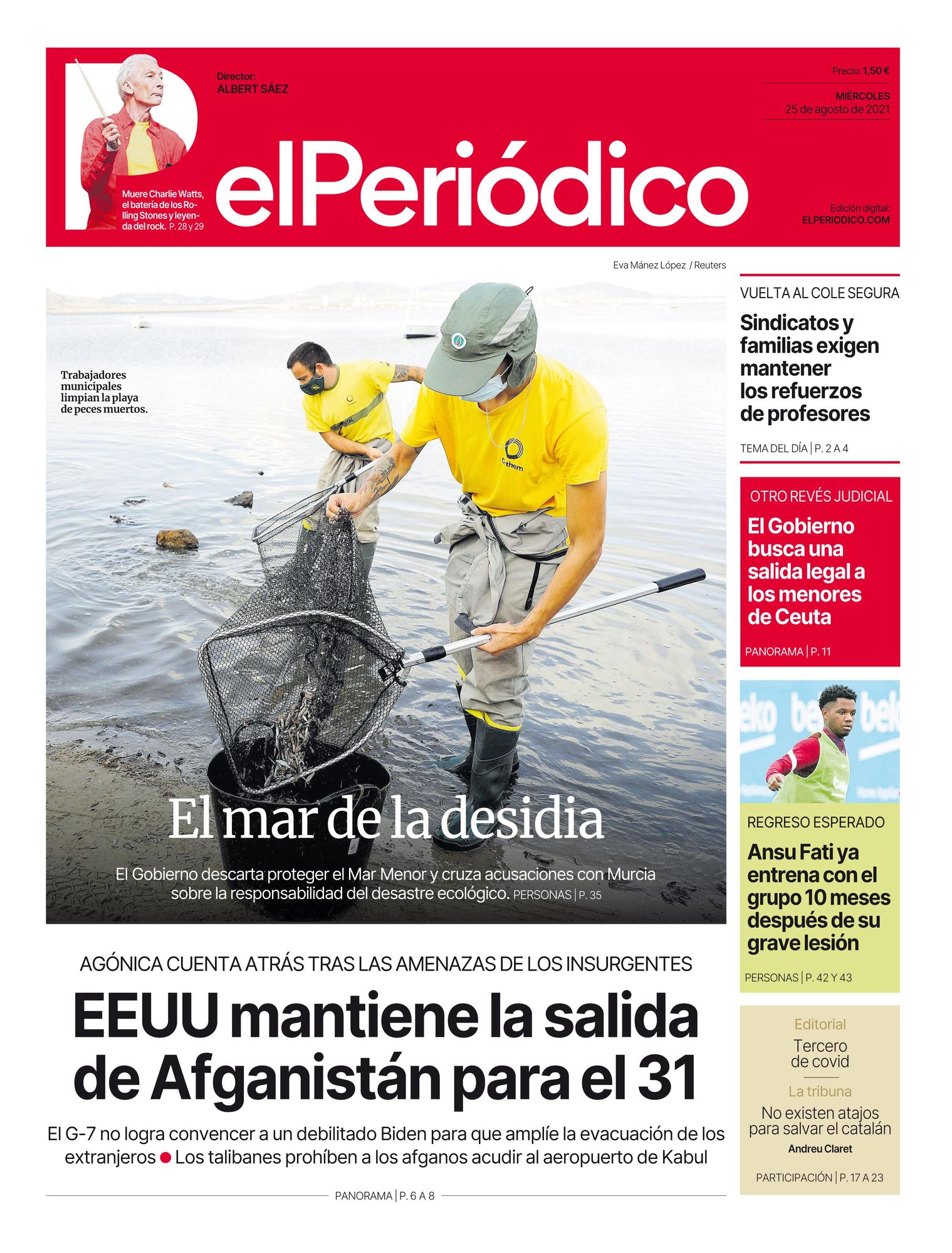 La portada de EL PERIÓDICO del 25 de agosto del 2021