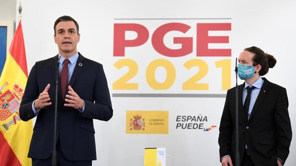 Pedro Sánchez y Pablo Iglesias, en la presentación de los Presupuestos del 2021