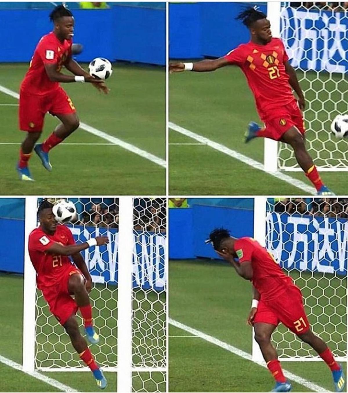 Batshuayi en el preciso momento del cómico accidente
