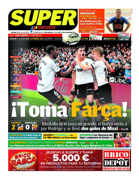 Portada SUPERDEPORTE domingo 26 enero 2020