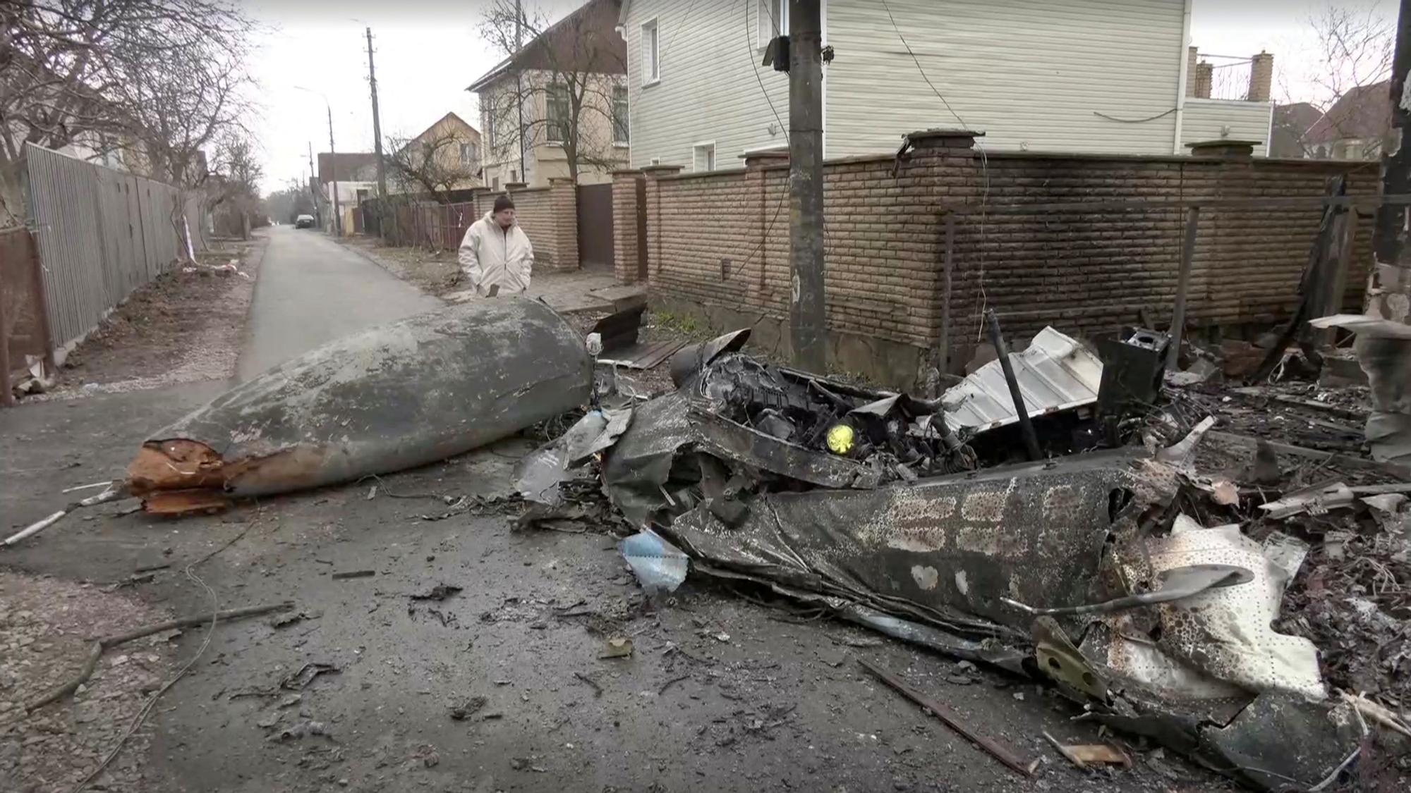Screengrab from video shows plane crash after Russian invasion in Kyiv