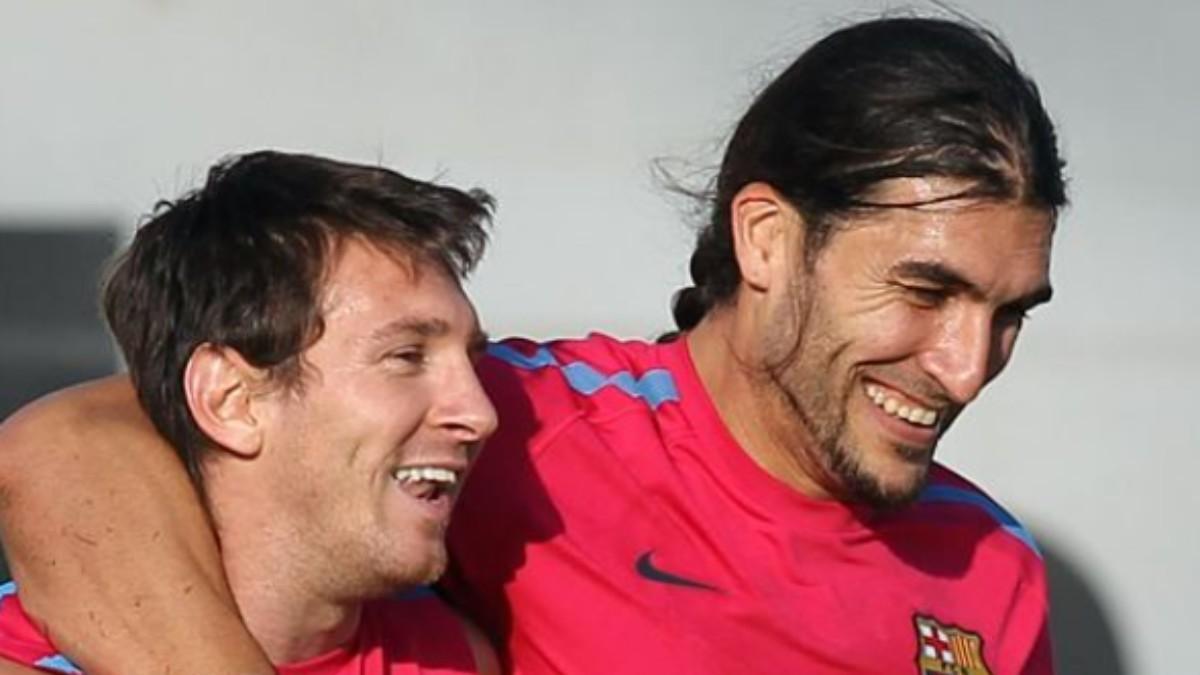 Pinto y Messi durante un entrenamiento