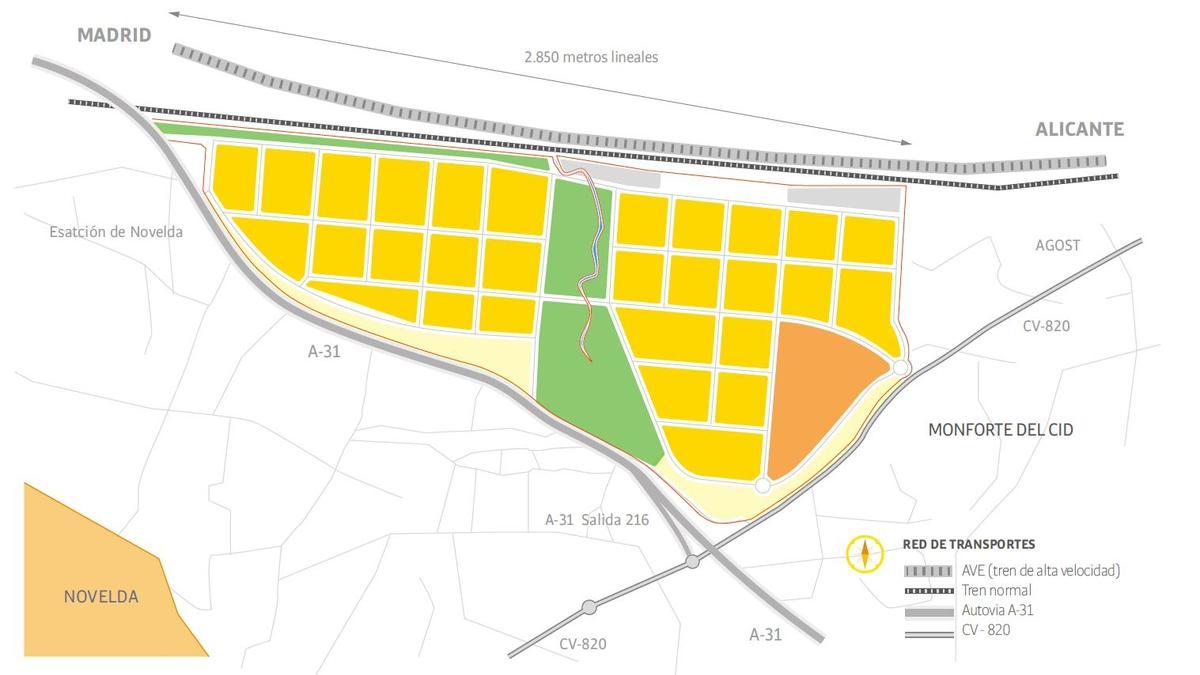 Infografía del proyecto del puerto seco del Corredor Mediterráneo en Novelda y Monforte del Cid.