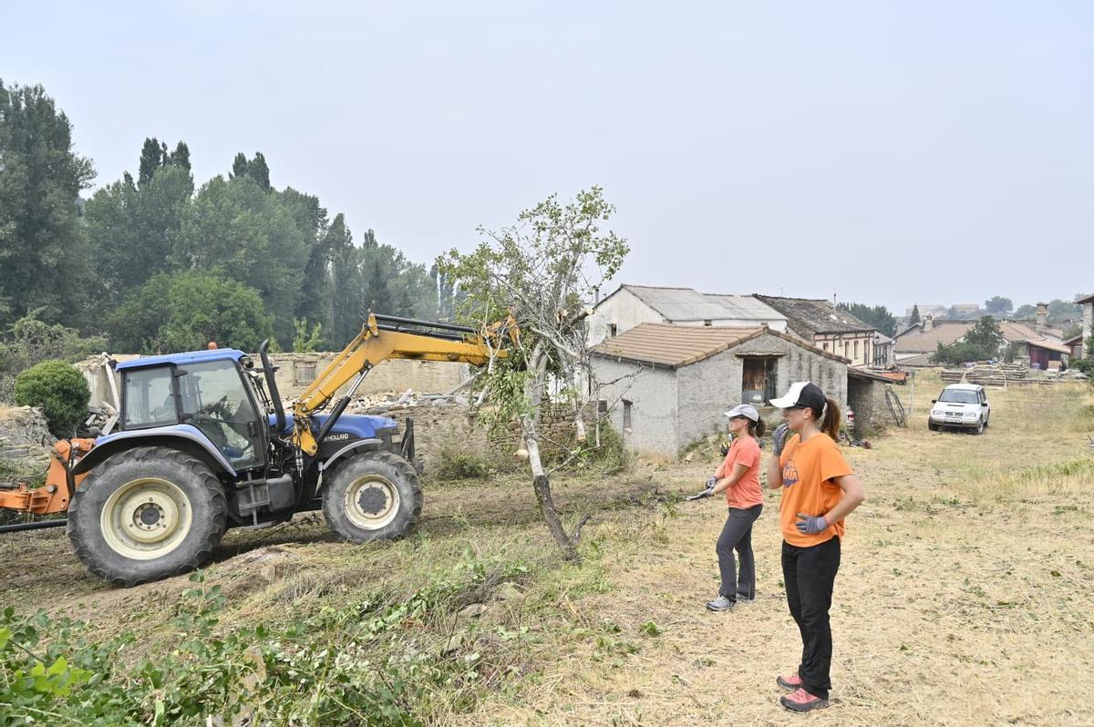 Voluntarios de Baros y Navasa haciendo labores de desbroce para defender sus pueblos