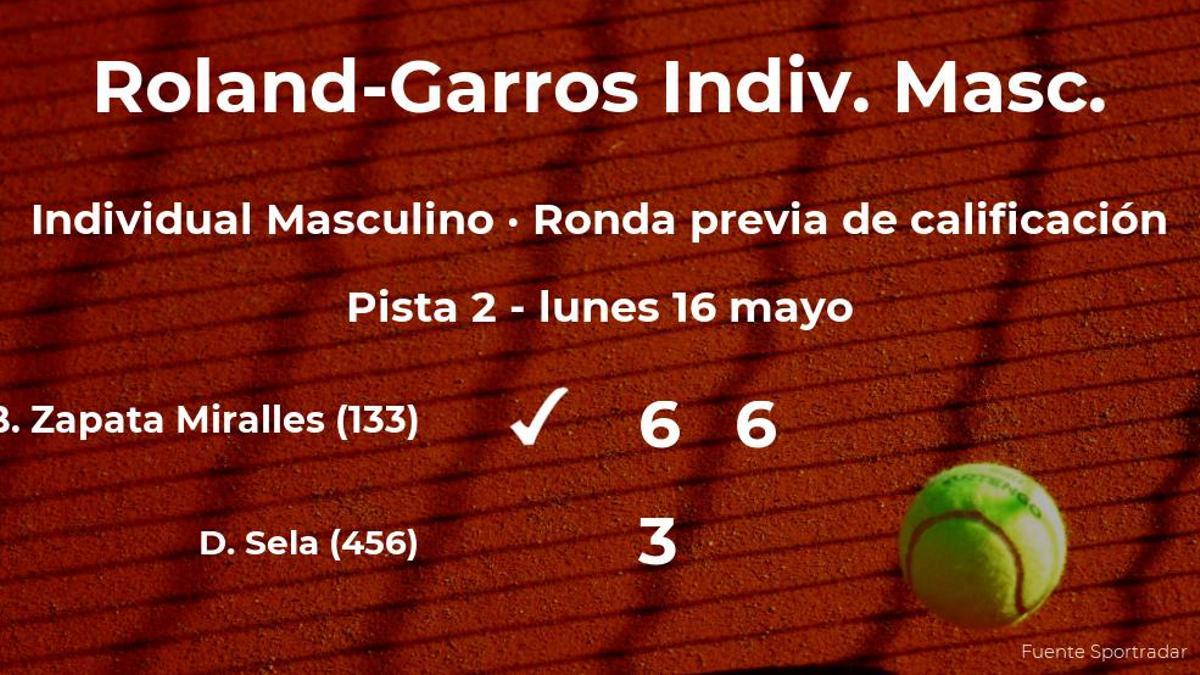 El tenista Bernabé Zapata Miralles vence a Dudi Sela en la ronda previa de calificación