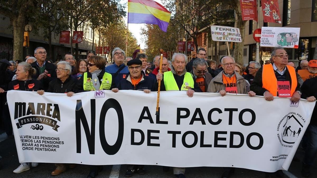 Manifestación de pensionistas, este sábado, en Barcelona.