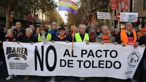 Manifestación de pensionistas, este sábado, en Barcelona.