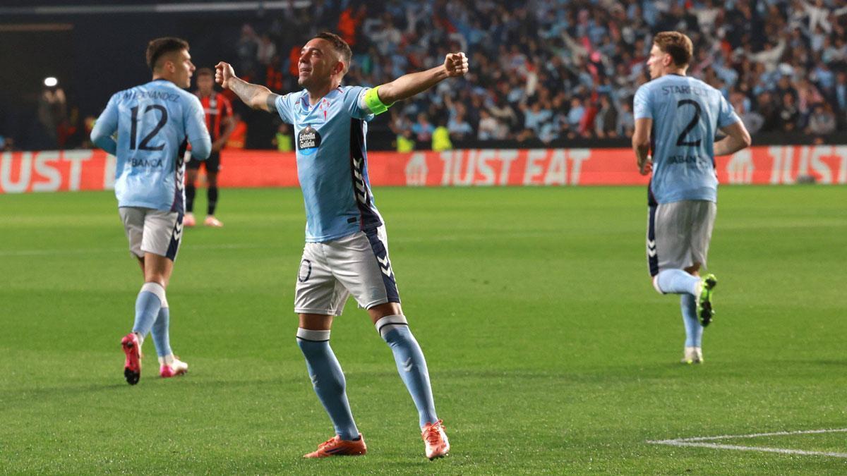 Iago Aspas celebra su golazo ante el Niza en Europa League.