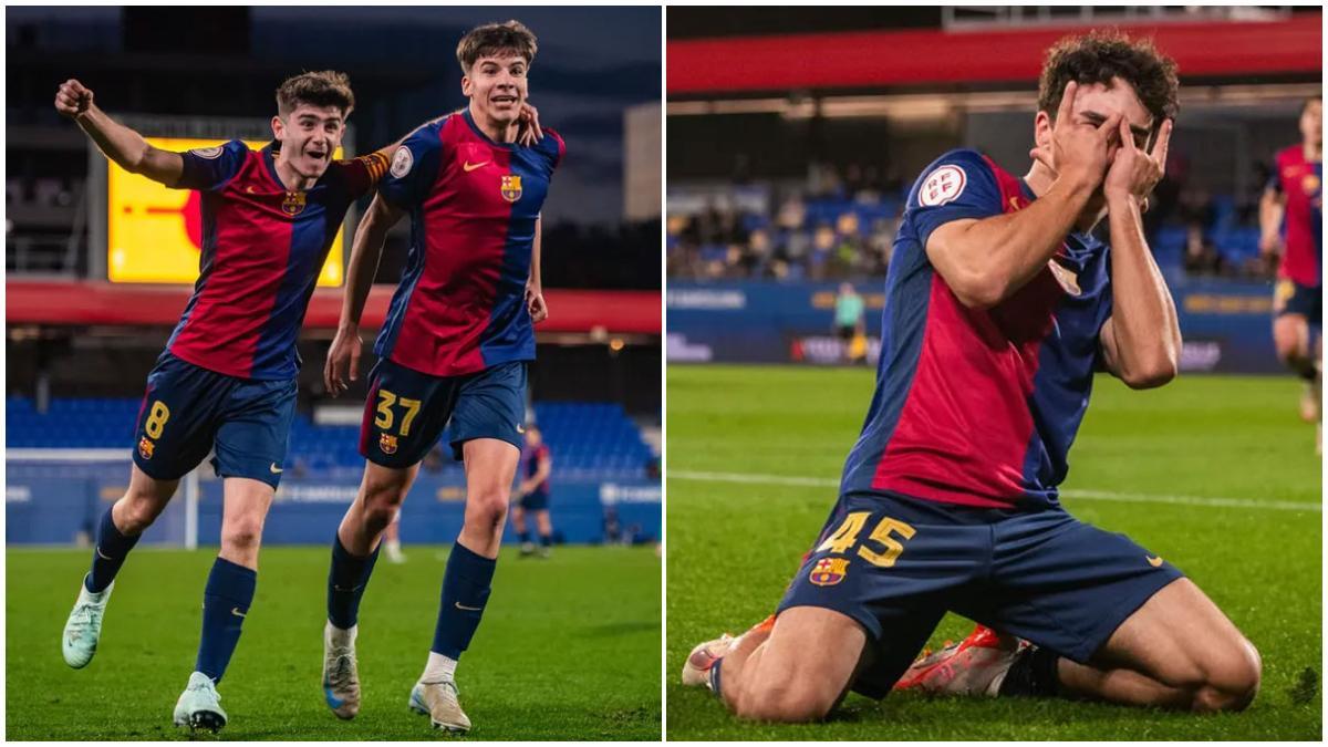 Jofre Torrents (junto al capitán Aleix Garrido) y Jan Virgili, dos juveniles que le están dando mucho al Barça Atlètic
