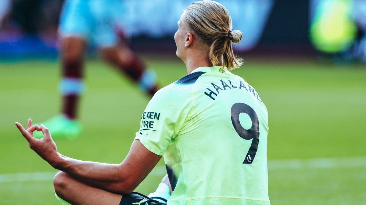 Haaland celebra su primer gol ante el West Ham.