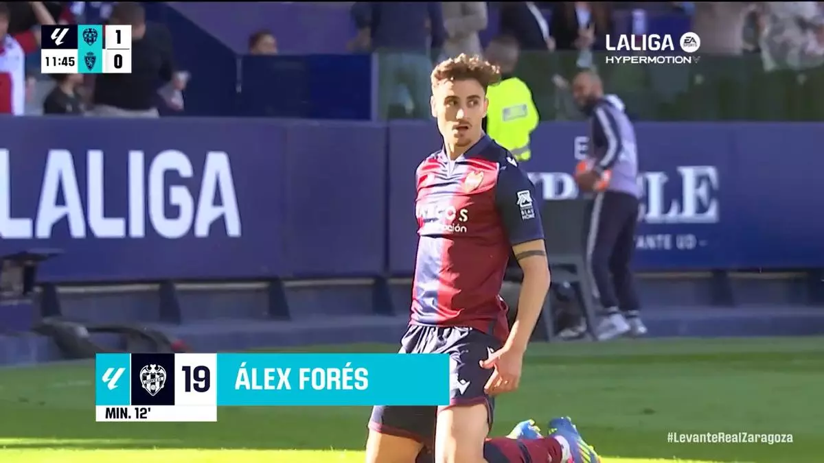 El 2-0 del Levante en el Levante 5-2 Zaragoza de la jornada 36 de LaLiga Hypermotion