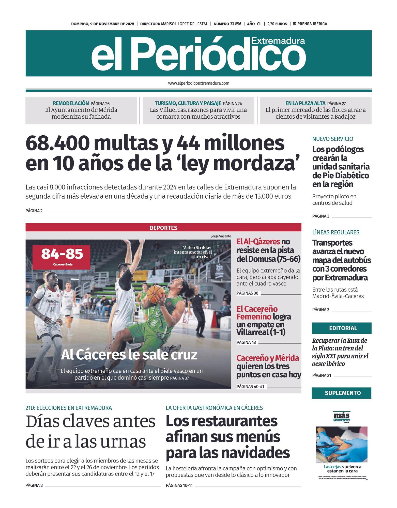 Consulta la portada correspondiente al día 9 de noviembre de 2025