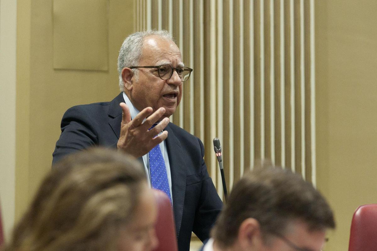 Casimiro Curbelo durante su intervención en el Parlamento de Canarias.
