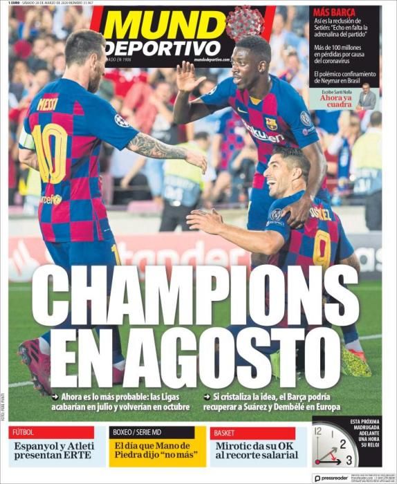 Portada MUNDO DEPORTIVO sábado 28 marzo 2020