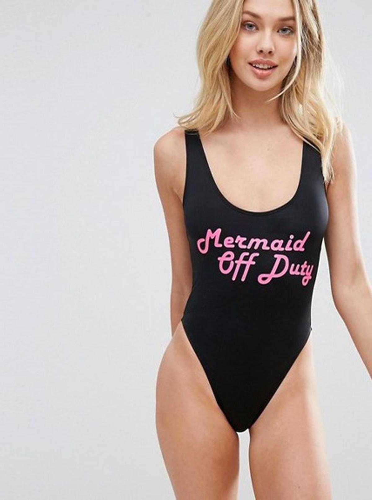 Bañadores con mensaje: mermaid off duty