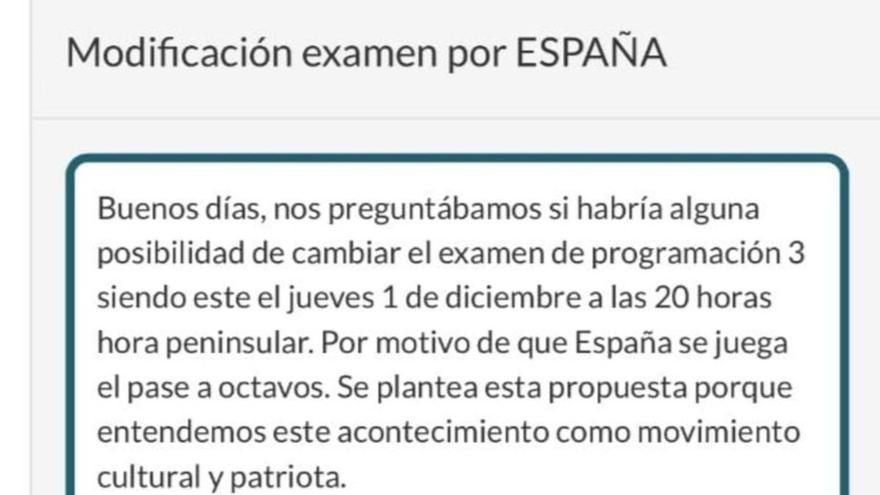 &quot;Patriótica&quot; respuesta a un alumno que pidió cambiar un examen para ver el partido de España