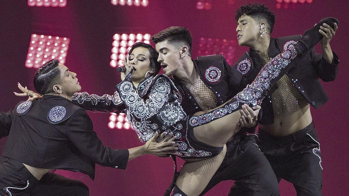 La representante de España, Chanel, durante su actuación el pasado sábado en Turín.Actuació de la catalana Chanel Terrero al Festival dEurovisió 2022