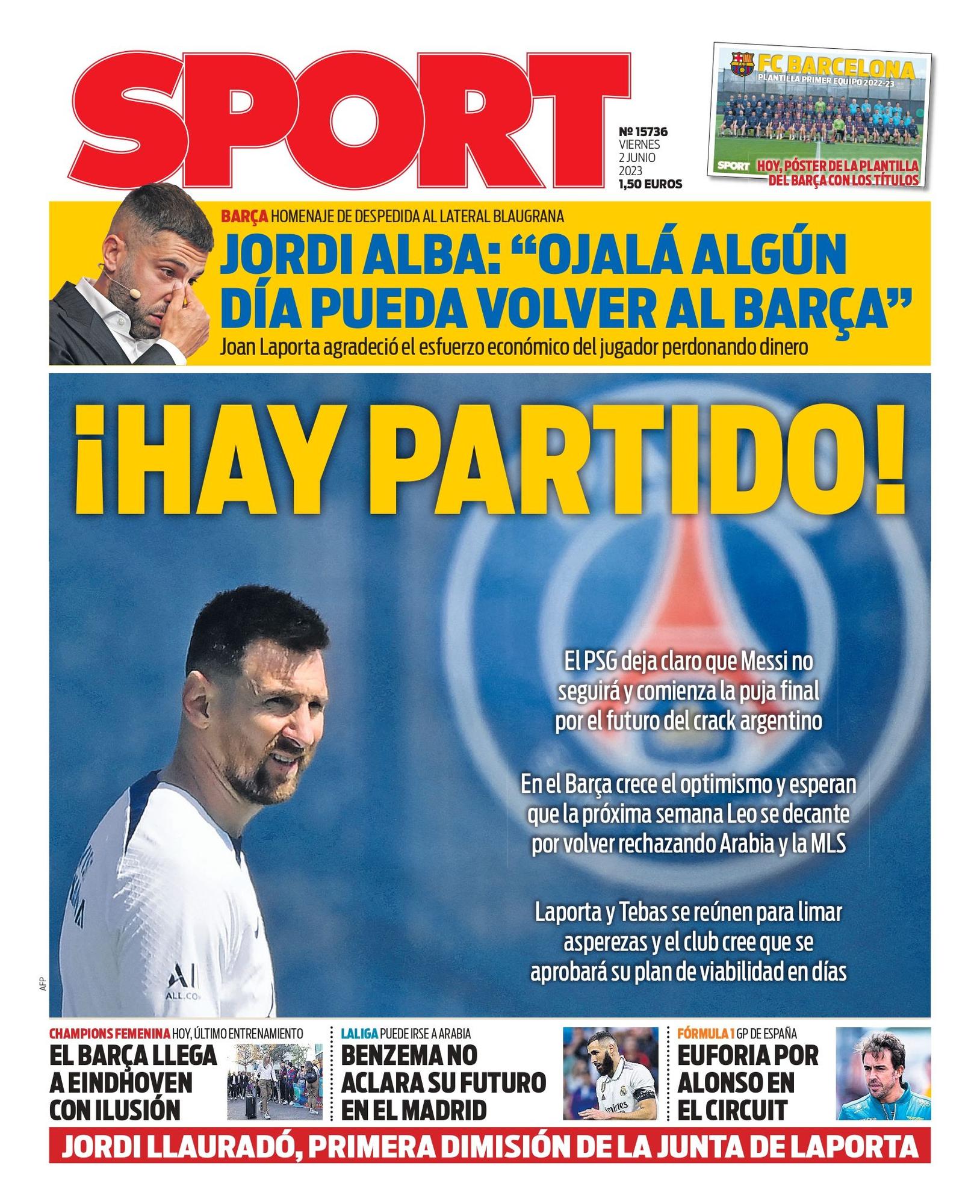 Esta es la portada de SPORT del día 2 de junio