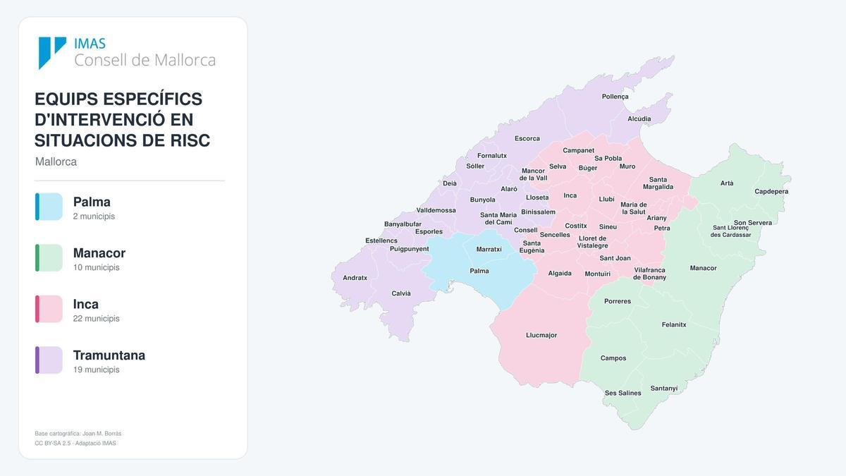 Reparto de los equipos específicos de intervención en situaciones de riesgo en Mallorca.