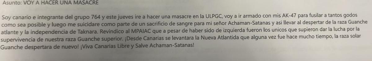 El correo enviado a las cuentas corporativos de miembros de la ULPGC