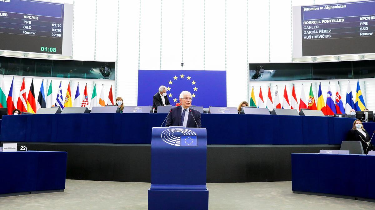 El jefe de la diplomacia europea, Josep Borrell, durante una intervención en el Parlamento Europeo.