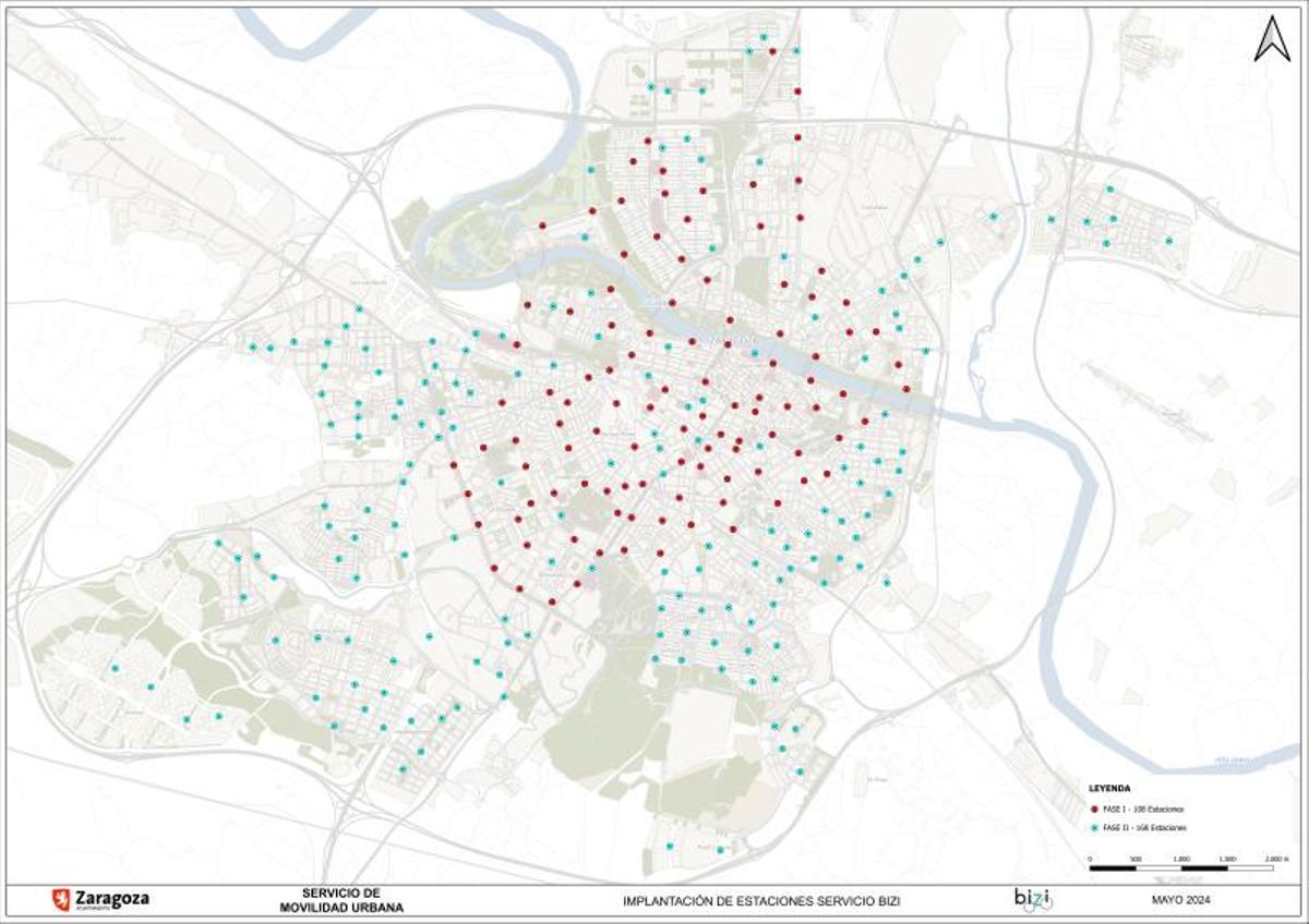 Mapa con todas las estaciones de Bizi Zaragoza a partir de finales de julio