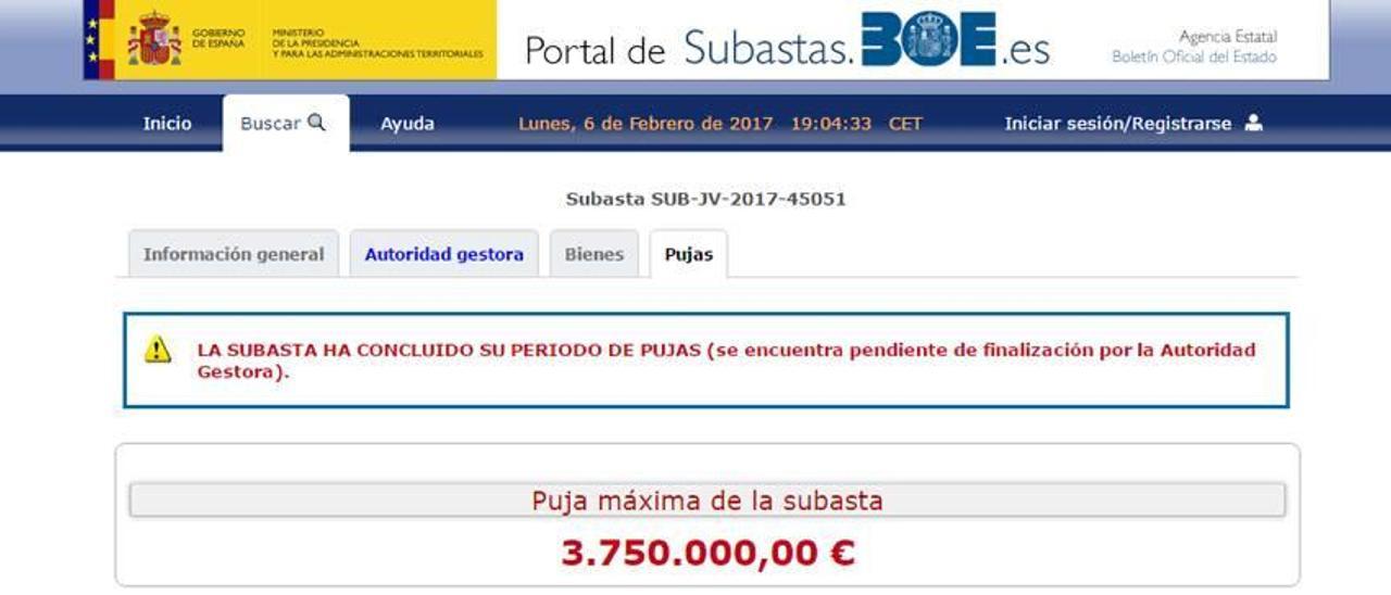 Puja final del IVF ganadora en la subasta por el Rico Pérez.