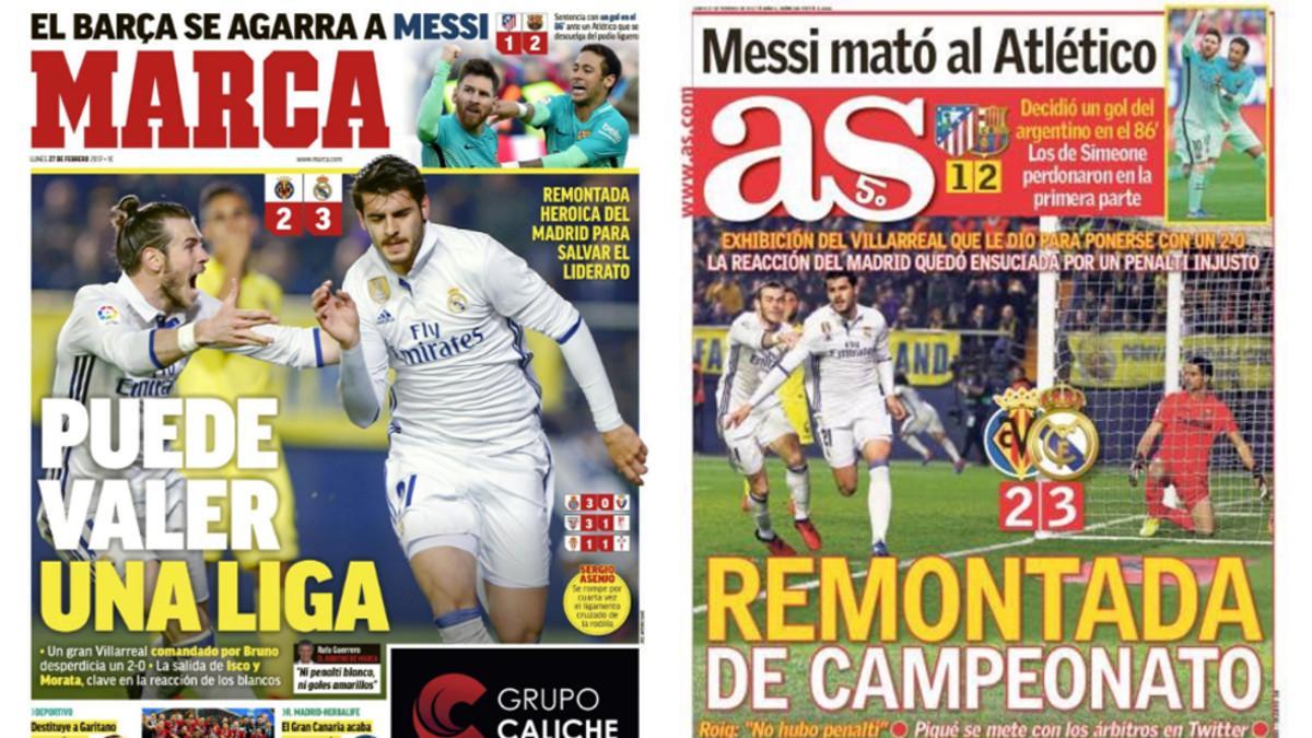 Las portadas de 'As' y 'Marca' tras el Villarreal - Real Madrid
