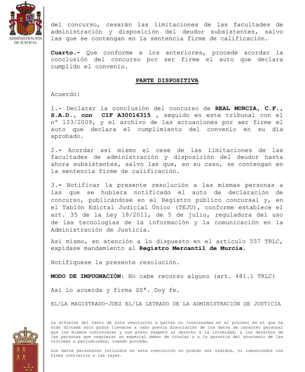 Documento del auto en firme.