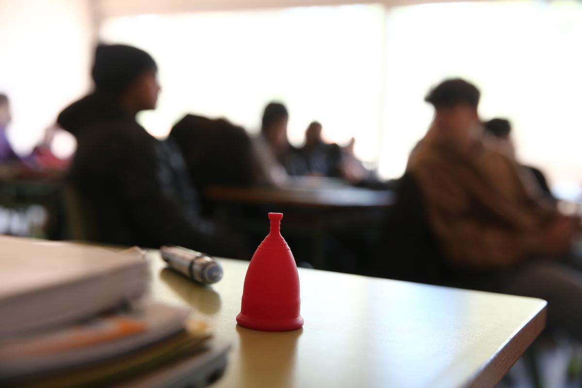 Charla sobre la regla y el uso de copas menstruales en un Instituto de Terrassa.