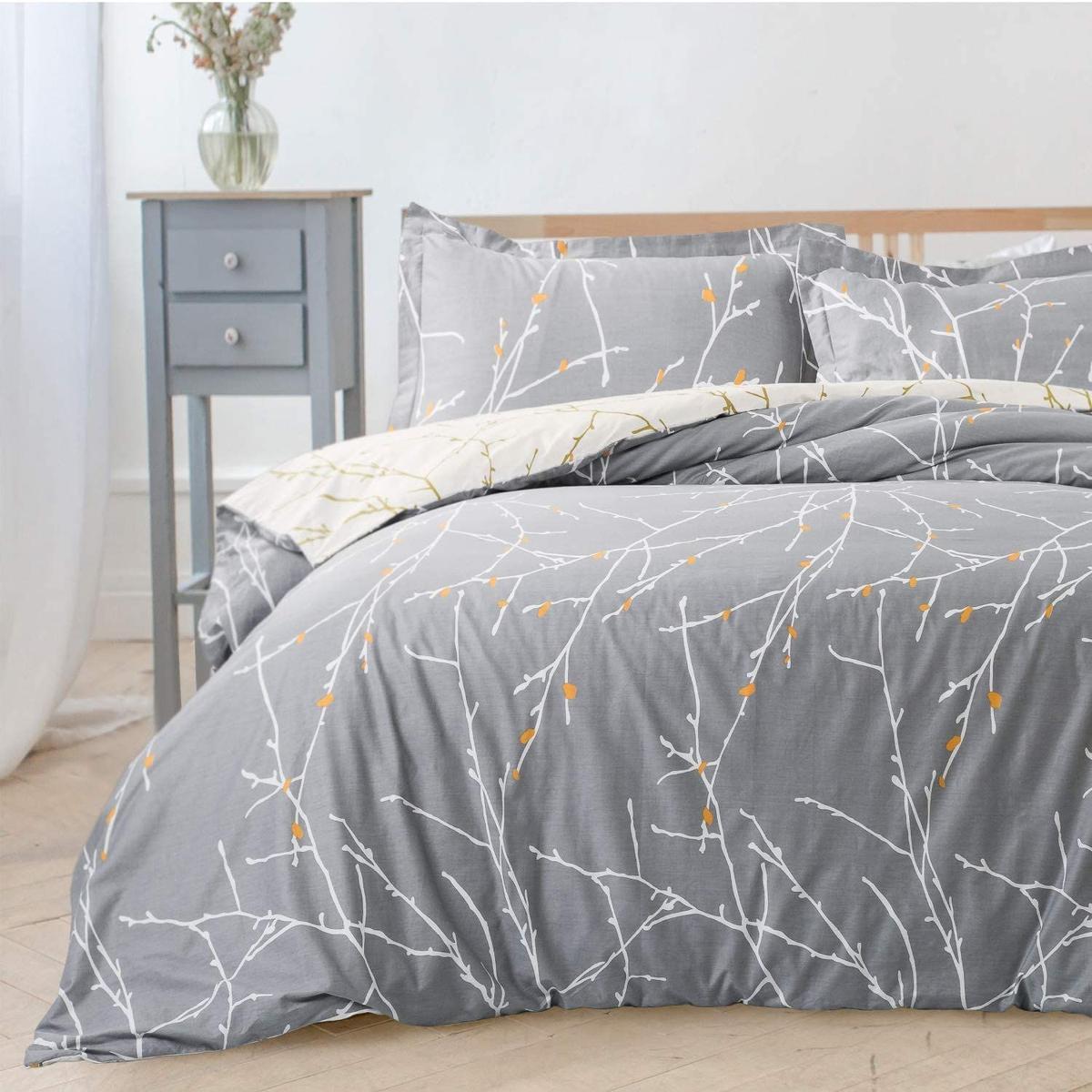 Juego de cama con funda de edredón con estampado gris