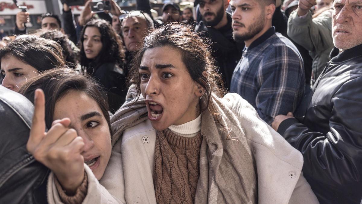 Protesta contra la presencia de Antony Blinken en Ramala, donde se ha reunido con Mahmud Abás, este miércoles.