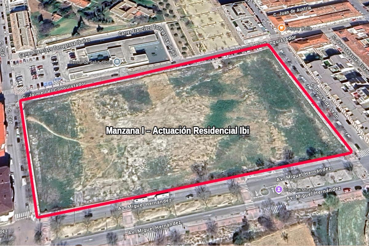 Ubicación del sector donde podrían desarrollarse 850 viviendas de protección en Ibi