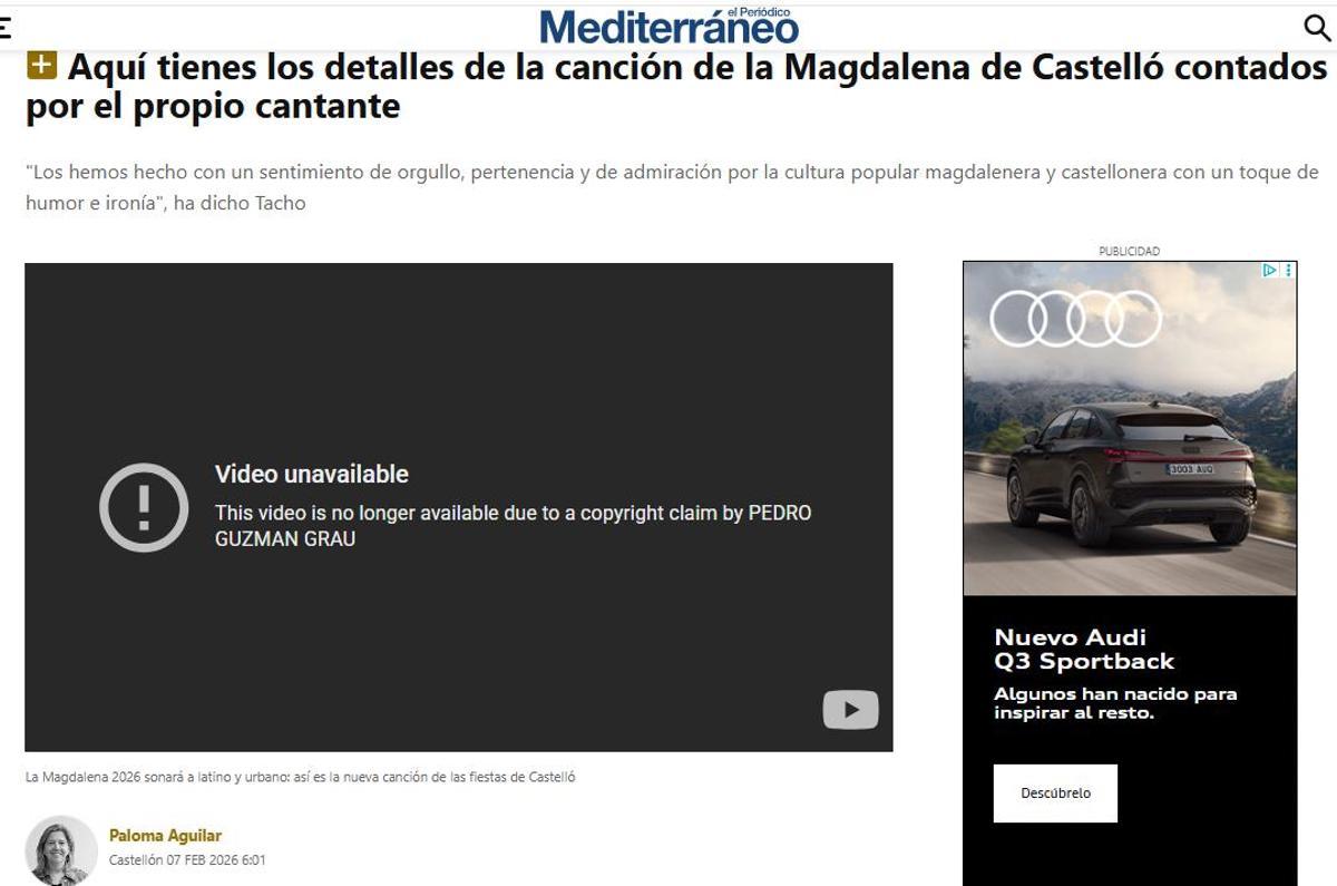 El vídeo de la canción ya no se puede reproducir en Youtube.