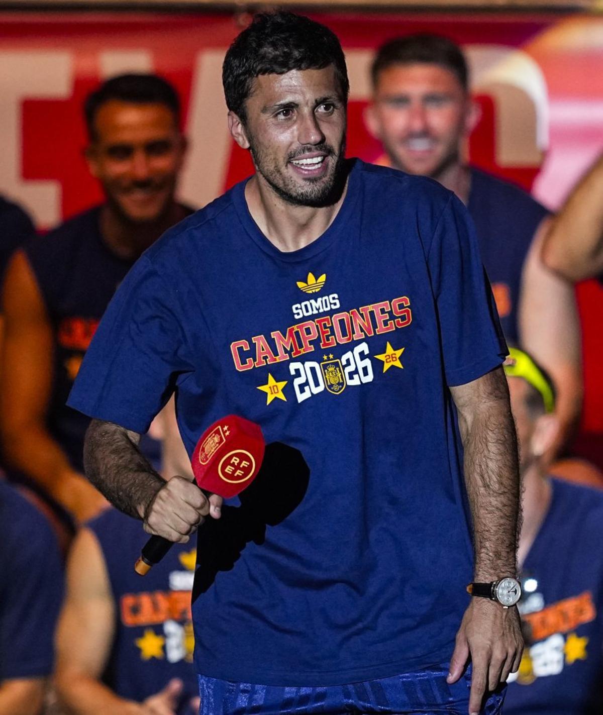 Rodri, durant la festa de la selecció després de guanyar el Mundial. | AFP 7 VIA EUROPA PRESS
