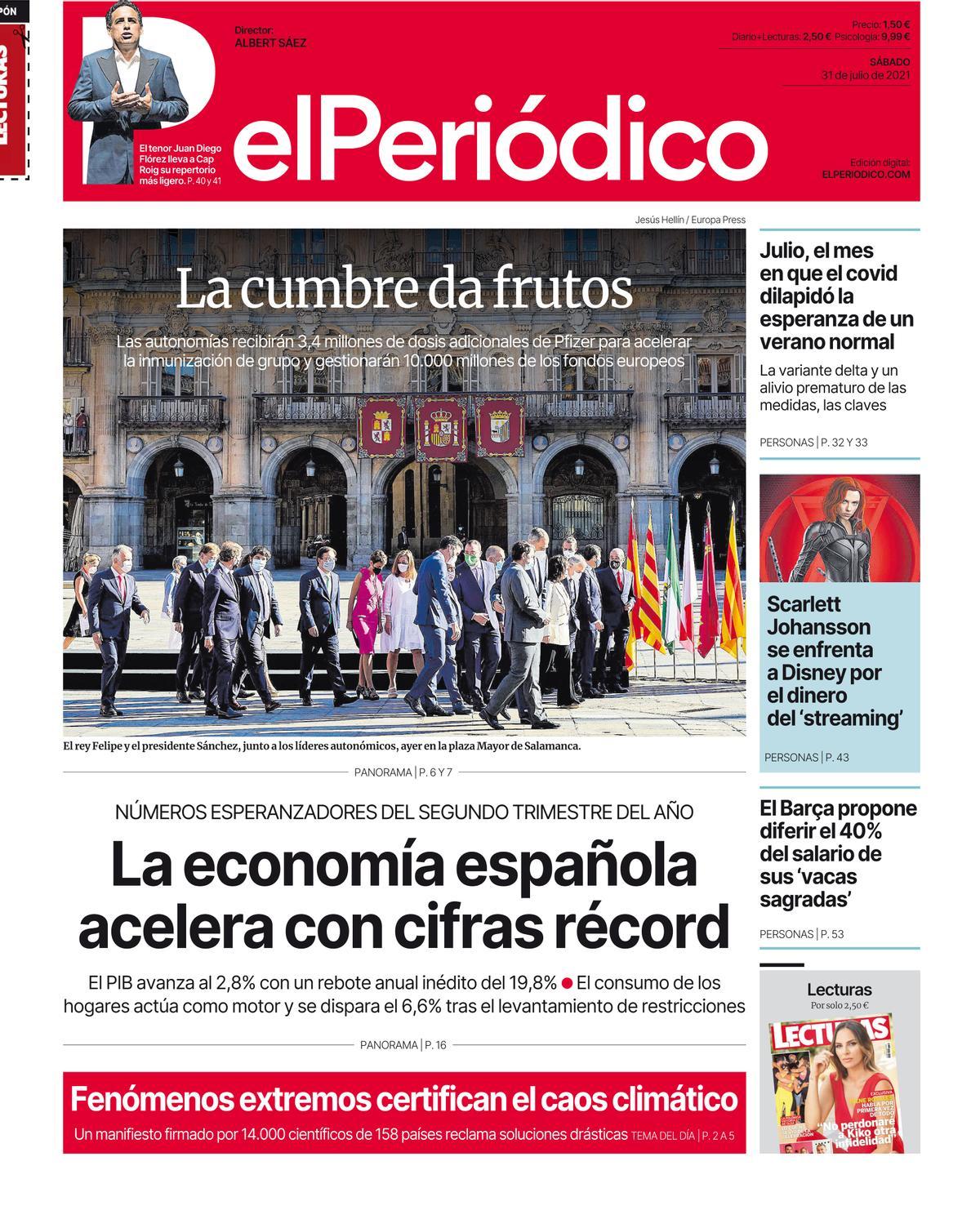 La portada d’EL PERIÓDICO del 31 de juliol del 2021