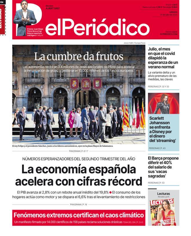La portada d’EL PERIÓDICO del 31 de juliol del 2021