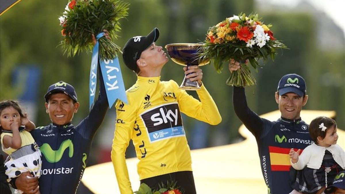 El podio del Tour 2015 con Froome, Quintana y Valverde