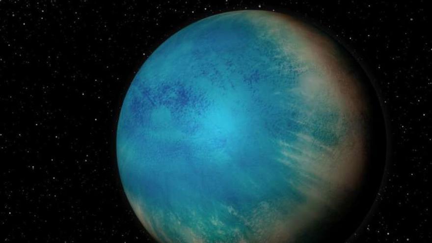 Representación artística del exoplaneta TOI-1452 b, un pequeño planeta que puede estar completamente cubierto por un océano profundo.
